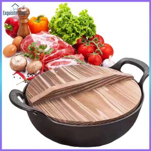 Pre-Seasoned Cast Iron Cookware Non Stick Flat Bottom Fry Pan with Lid and Handle for Easy Cooking