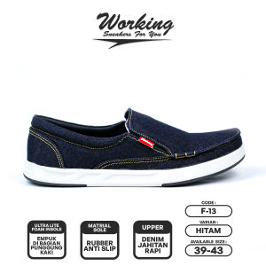 Sepatu Pria Casual Denim Working F-13 Sepatu Slip On Pria Wanita Import