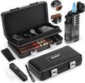Humidor, Portable Travel, Double Humidor with Separate Storage for Accessories, Travel Case with(No Butane), Holds 5 Cigars (Black). 