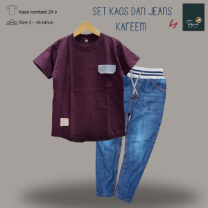 Tabina Setelan Kaos Anak Laki & Remaja Lengan Pendek Seri Kareem Whisker usia 2 hingga 16 tahun