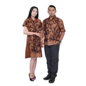 Couple Batik Dress Wanita Kemeja batik Pria Motif Bambu Coklat By Batik Dua Putri Collection