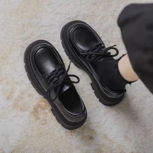 Free Shipping WomenS Small Leather Shoes 2026 Spring New Collection Thick-Soled Lace-Up Soft-Soled Platform-Style Retro Versatile Loafers Lace-Up Soft-Soled Platform-Style Retro Versatile Loafers