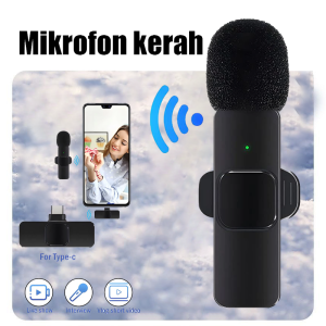 【Adaptor gratis】2 in 1 Wireless Mikrofon dengan Clip on Wireless microphone Mikrofon berkendara gratis/Pasang dan mainkan