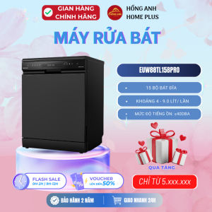Máy rửa bát Eurogold EUW88TL15BPro dung tích 15 bộ lắp độc lập hoặc âm tủ động cơ BLDC siêu êm