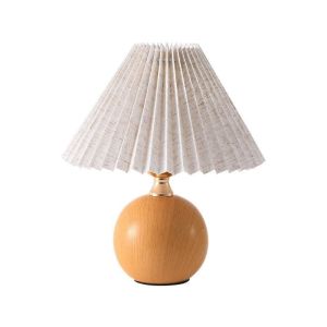 Nordic Pleated Round LED Table Lamp Plug In 3 Color Warm Night Light Bedside Room Decor