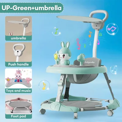 Beige Baby Walker Prevent O-leg With Music Adjustable Safety Walker with Handle Foldable Multifunctional Walker for Baby Girl&Boy