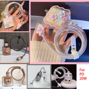 5 in 1 PD 20W /18W Cable Case Gradual Clear Charging Cable Protector Case Cute Bow Knot Charging Safe Plug USB Protector Cover For iPhone