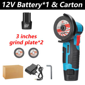 【WIth 12 grind plate】Mini Angle Grinder 12V 18500r/min 3 INCH Cordless Angle Grinder Lithium Battery Multifunctional Cutting Portable Hand Grinder Small Polishing Machine Portable Polisher Power Tools