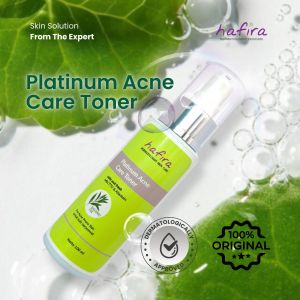 Toner Platinum Acne Care by Hafira Skincare. Penyegar yang mampu mengangkat kotoran dalam pori-pori dan mencegah timbulnya acne. AMAN untuk BUMIL BUSUI ORIGINAL BPOM HALAL