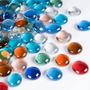 LUSIT Glass Pebbles Vase Filler Beads Light Reflecting Decorative Glass Stones Flat Glass Beads Gifts Mixed Color Crystal Balls Vase Filling Decoration