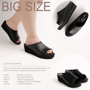 SANDAL WEDGES WANITA UKURAN JUMBO 41 42 43 44 45 BAHAN SYNTHETIC PREMIUM OUTSOL EVA BATU DILAPISI RUBBER sandal wedges wanita jumbo