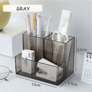 VERMILL Transparent Acrylic Pen Holder Square Three Grid Storage Rack Large Capacity Makeup Shelf School
