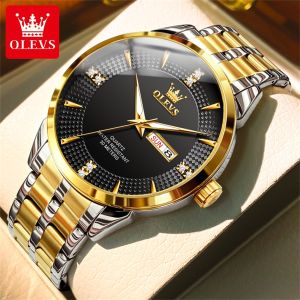 OLEVS Watch For Mans Waterproof 2025 Original Branded Fashion Sale Stainless Steel Watch Band Diamonds Luminous Calendar Quartz Watch