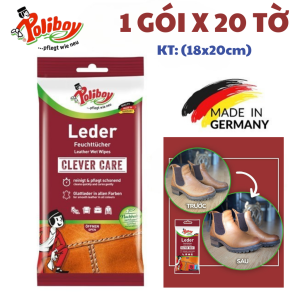 Khăn ướt lau đồ da Poliboy Đức – Làm sạch dưỡng mềm tăng bóng giày túi hàng chính hãng Germany