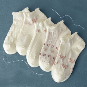 5Pairs Women Lolita JK Japanese Korean Style White Socks Casual Socks Cotton Socks