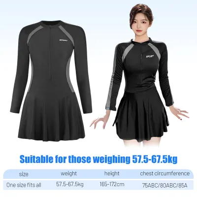 Womens Summer One Piece Swimsuit Long Sleeve Bikini Bottom with UV Protection Slimming Swimwear for Pool and Beach