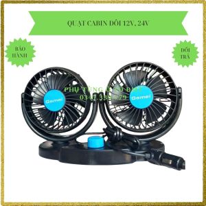 Quạt đôi mini gắn trên táp lô xe tải xe con làm mát cabin. Nguồn 24v có núm chỉnh tốc độ