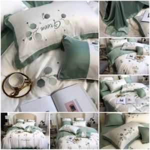 (💥FREESHIP MAX) SET 4 MÓN CHĂN GA GỐI TENCEL 80S 🍃Green smell🍃 THÊU CAO CẤP