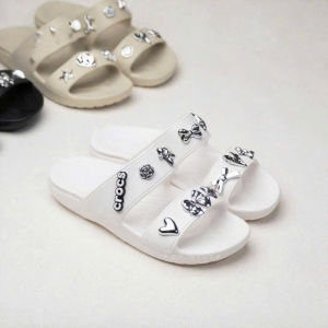 Dép 2 quai ngang cross Band Classic chuẩn xịn đúc liền khối màu TRẮNG TẶNG 10 STIC