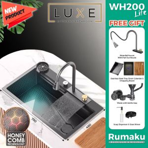 LUXE 304 Stainless Steel Flying Rain Waterfall Nano Honeycomb Multi Function Workstation Kitchen Sink