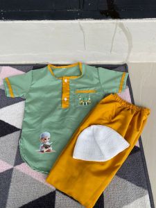 baju setelan koko anak gambar animasi FREE peci 2-7 tahun