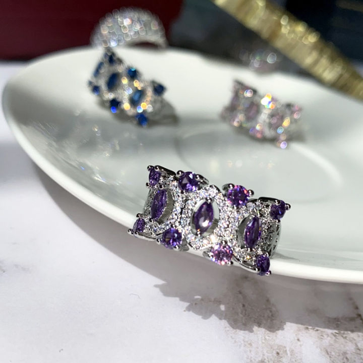 Blue Crystal Sapphire Gemstones Rings for Women White Gold