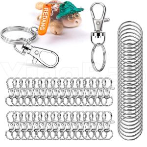 50pcs Metal Swivel Lanyard Snap Hooks and Split Key Rings Chain Hook Keychain for DIY Key chain Making 3.5cm