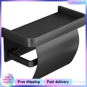 [Chinatera Flagship Store] Self-Adhesive Toilet Paper Roll Holder with Shelf Bathroom Tissue Roll Holder No Drill Installation Tissue Holder for Bathroom Kitchen Washroom