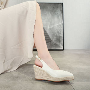 Women Fashion Wedge Heel Shoes Lady Pointed Toe Thick Bottom Straw Shoes