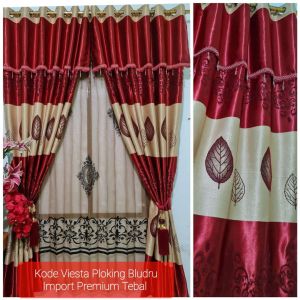 Gorden pintu gorden jendela gorden premium tirai gorden 12 Ring pakai poni motif daun timbul