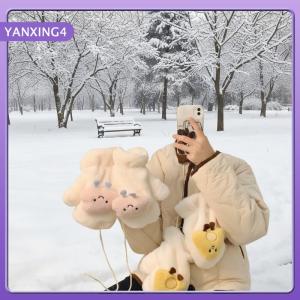 【YANXING4】 Cute Hello Kitty Stars Penguins Plush Imitation Rabbit Fur Gloves Women Winter Gloves Warm Mittens Gloves Neckband Gloves
