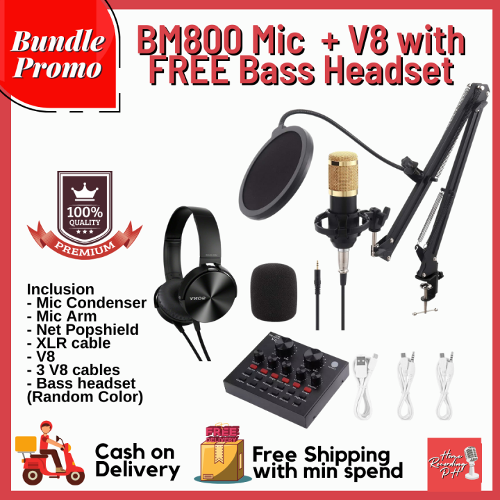 Podcast Microphone Bundle, Microphone Kit with Sound Card, Studio Equipment  for  TikTok Live Streaming Vlog, Broadcast Recording Studio Equipment  Bundle 