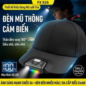 Mũ Kiêm Đèn Pin Siêu Sáng FX 926 Đa Năng Tiện Lợi Có Sáng RGB Và Cảm Biến Tắt Không Chạm Kháng Nước Tốt