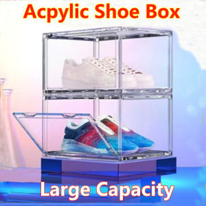 Acrylic shoe box Magnetic side drop Stackable Sneaker Container Anti-Oxidation Shoe box