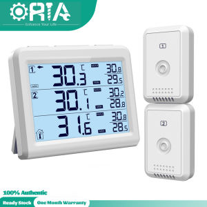 ORIA Wireless Digital Refrigerator Freezer Thermometer with 2 Wireless Sensors Audible Alarm Outdoor Indoor Room Temperature Gauge for Home Office Restaurants