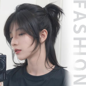 Wolf wig for men long hair Japanese-style mens mullet head half tie center part samurai hairstyle mens full head cover