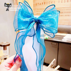 Korean Style Kids Hair Clip Big Bow Knotted Chiffon Ribbon Hairpin Girls Hair Ponytail Headdress Headband