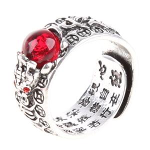 PiXiu Buddhist Heart Sutra Ring Feng Shui Ring Opening Adjustable Mantra Amulet for Protection Wealth Luck Ring Gift for