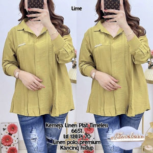 Kemeja Novva Shirt Atasan Blouse Wanita Oversize Kekinian Polo Linen