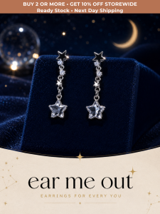 [SG] Celestial Star Drop Earrings | 925   Star Crystal Earrings | Night Sky Inspired Dangle Earrings | Elegant Sparkling Star Jewellery | ear me out (EMO-65)