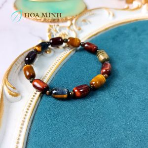 Vòng tay đá Mắt Hổ VIP tự nhiên size 8x12 mm kiểu lu thống xen kẽ viên tròn mắt hổ không kén mệnh | Hoa Minh Gem