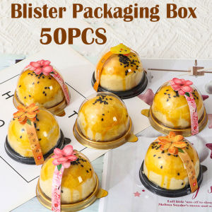 50PCS Baking Packaging Box Pastry Plastic Blister Box Egg Yolk Pastry Gold Transparent Packaging Box