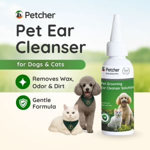 Petcher Ear Cleanser 60ml – Gentle Pet Ear Cleaning Solution for Dog & Cat Removes Earwax Dirt Odor