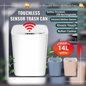 【24H Ship】Smart Trash Can 14L USB Charging Trash Bin Wireless Sensor Automatic Trash Bin Touchless Garbage Bin Bathroom Toilet Dustbin Kitchen Household Waste Bin