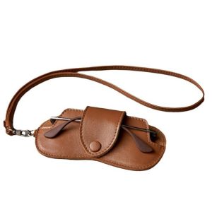 WAYCAI Solid Color Sunglasses Storage Bag with Lanyard PU Leather Hanging Sunglasses  Design Durable SunGlasses Holder Eyewear Accessories