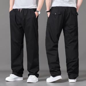 Plus Size Men Pants M-6XL Loose Fit Casual Solid Color Elastic Waistband
