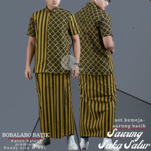 Setelan Sarung Kemeja Pria Lengan Pendek | Baju Batik Lapis Furing | Hem Cowok Katun Halus Premium