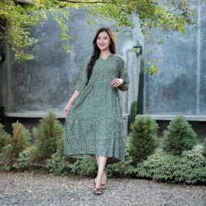 DRES BALI JUMBO MOTIF POLKADOT RAYON PREMIUM LD 120CM PB 115CMREMPEL SUSUN DASTER