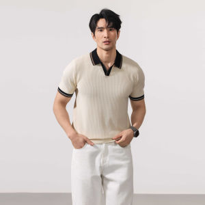 Spring Summer American V-Neck Polo Shirt Old Money Style Knitted Lapel Short Sleeve T-Shirt