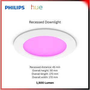 Philips Hue Smart Recessed Downlight 170 mm White and Colour Light Bluetooth Compatible Voice Control with Alexa Apple Home and Google Assistant White [Energy Class E]